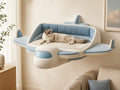 Blue-and-cream Plane CAT-CAR wall lounge with a cat resting inside